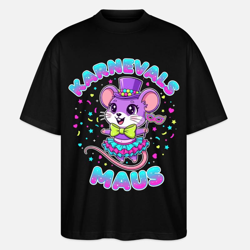 Karnevalsmaus Süß Fasching Kostüm Geschenk Kinder - Stanley/Stella Oversized Unisex Bio T-Shirt Blaster 2.0 - Schwarz