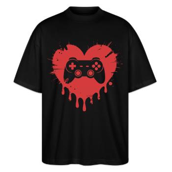 Videospiele Lustiger Valentinstags-Gamer - Stanley/Stella Oversized Unisex Bio T-Shirt Blaster 2.0 - Schwarz - Vorne - Alina (178cm) & Michal (187cm)