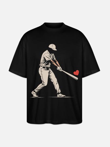 Silhouette Batter Baseball Valentines - Stanley/Stella Oversized Unisex Organic T-shirt Blaster 2.0 - black