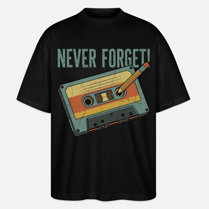 N’oublier jamais – Design rétro cassette & crayon - T-shirt bio Blaster 2.0 coupe oversize Stanley/Stella Unisexe - noir