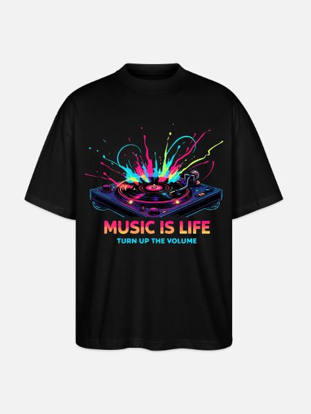 Music Is Life Turntable Beat - Stanley/Stella Oversized Unisex Bio T-Shirt Blaster 2.0 - Schwarz