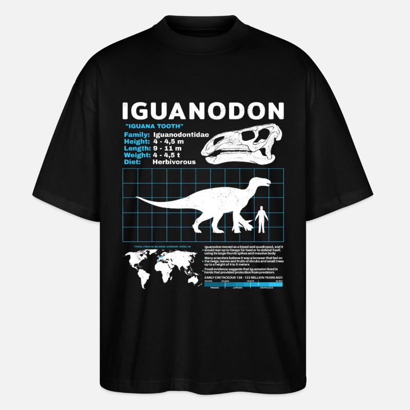 Iguanodon Fact Sheet - Stanley/Stella Oversized Unisex Bio T-Shirt Blaster 2.0 - Schwarz