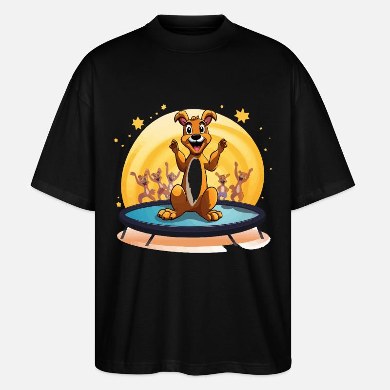Fröhlicher Hund auf Trampolin - Stanley/Stella Oversized Unisex Bio T-Shirt Blaster 2.0 - Schwarz