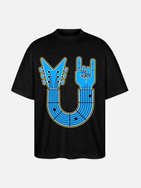 Blue U-Shape Guitar with Rock Hand - Stanley/Stella Oversized Unisex Organic T-shirt Blaster 2.0 - black