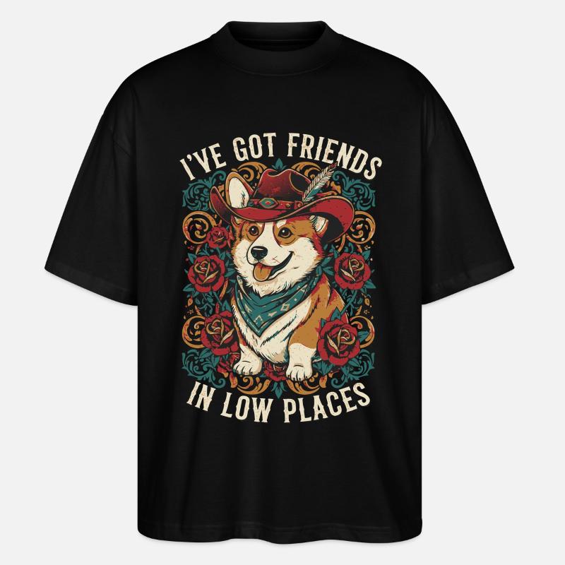Cowboy Corgi Hund - Stanley/Stella Oversized Unisex Bio T-Shirt Blaster 2.0 - Schwarz