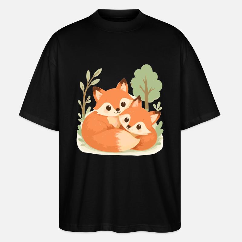 Süßes Fuchs Pärchen im Wald - Stanley/Stella Oversized Unisex Bio T-Shirt Blaster 2.0 - Schwarz