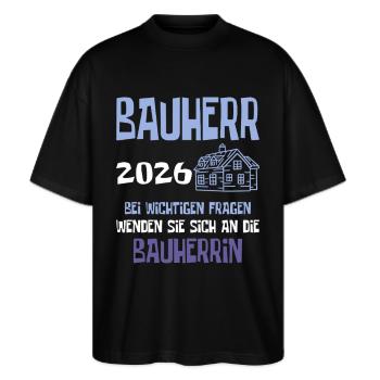 Cérémonie de clôture du chantier du chef de chantier client 2026 - T-shirt bio Blaster 2.0 coupe oversize Stanley/Stella Unisexe - noir - Devant - Alina (178cm) & Michal (187cm)