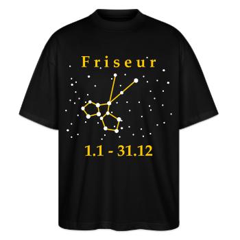 Friseur Sternzeichen Geschenk Friseurin - Stanley/Stella Oversized Unisex Bio T-Shirt Blaster 2.0 - Schwarz - Vorne - Alina (178cm) & Michal (187cm)