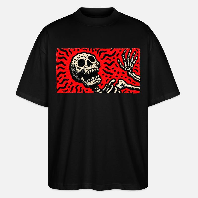 Skelett im Blutrot Retro-Print - Stanley/Stella Oversized Unisex Bio T-Shirt Blaster 2.0 - Schwarz