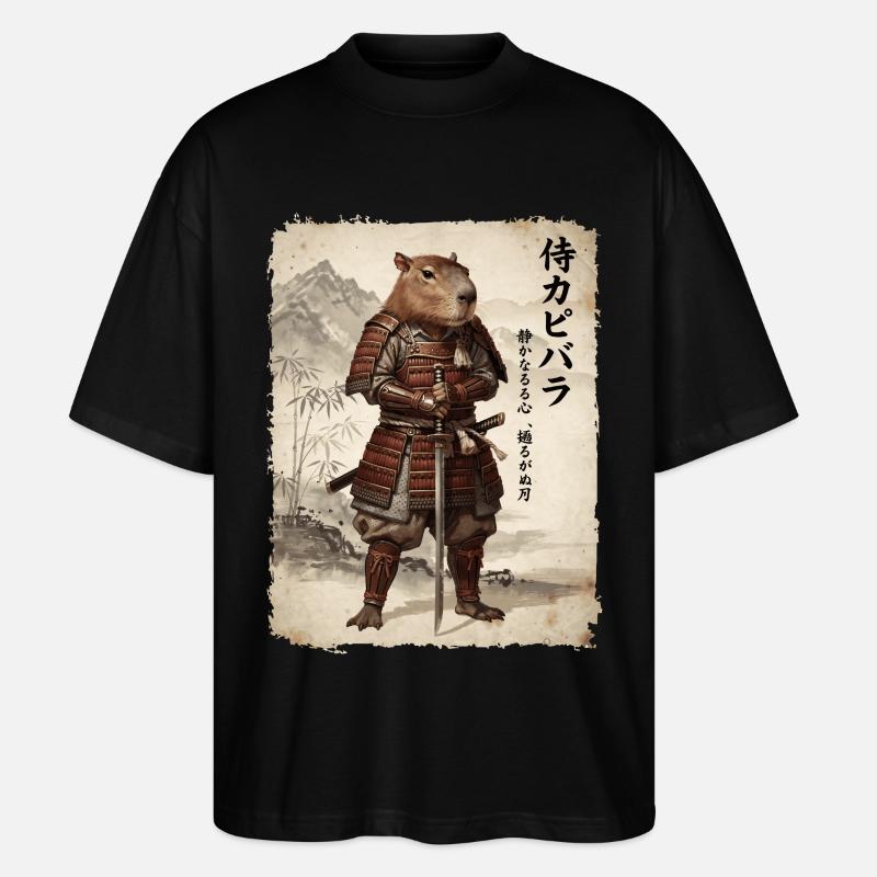 Samurai, Capybara, Japanische Kunst, Anime - Stanley/Stella Oversized Unisex Bio T-Shirt Blaster 2.0 - Schwarz