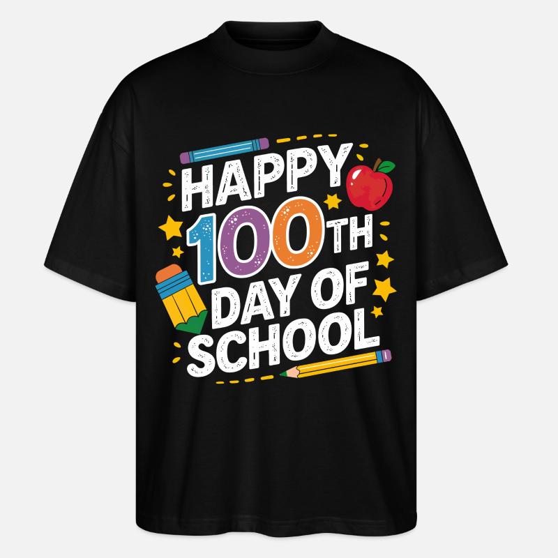 100e jour d’école Conception néon - T-shirt bio Blaster 2.0 coupe oversize Stanley/Stella Unisexe - noir