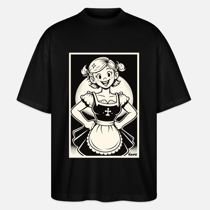 Dirndl Mädchen Cartoon - Stanley/Stella Oversized Unisex Bio T-Shirt Blaster 2.0 - Schwarz