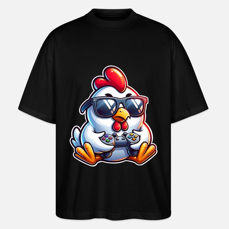 Gamer Huhn mit Controller - Stanley/Stella Oversized Unisex Bio T-Shirt Blaster 2.0 - Schwarz