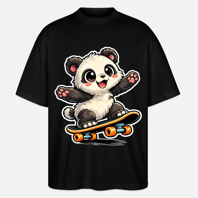 Panda Skateboard Freude - Stanley/Stella Oversized Unisex Bio T-Shirt Blaster 2.0 - Schwarz