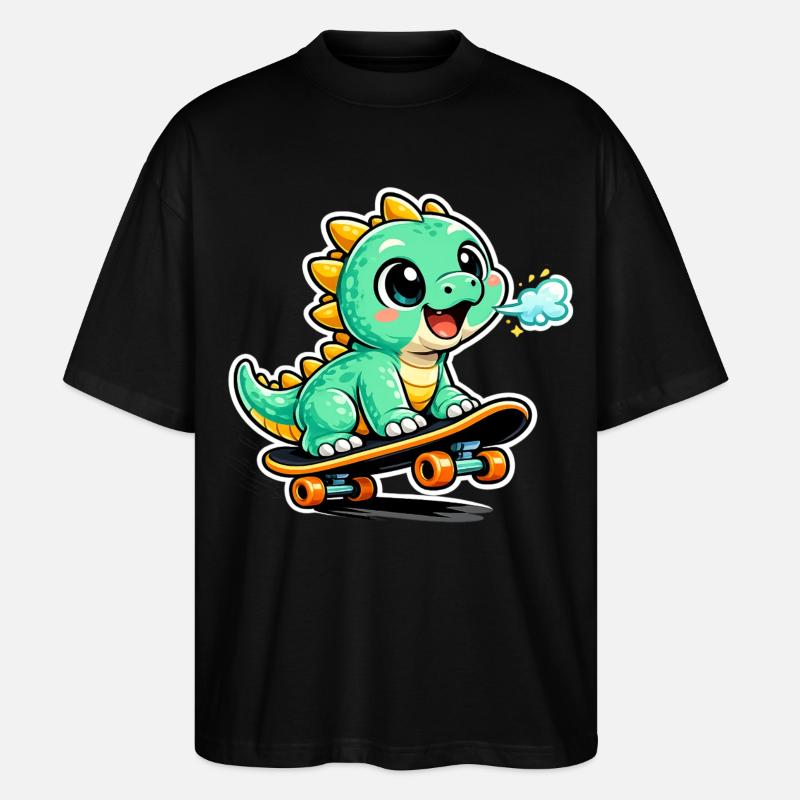 Héros du skateboard Dino vert - T-shirt bio Blaster 2.0 coupe oversize Stanley/Stella Unisexe - noir