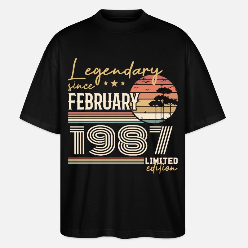 Février 1987 anniversaire 1987 légendes Février - T-shirt bio Blaster 2.0 coupe oversize Stanley/Stella Unisexe - noir
