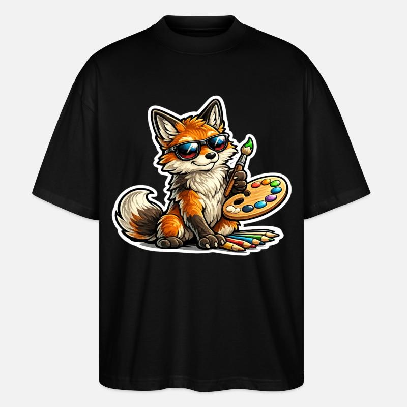 Naughty Fox Painter with Palette - Stanley/Stella Oversized Unisex Organic T-shirt Blaster 2.0 - black