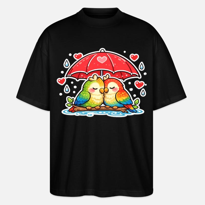 Herzpaar unter Regenschirm papagei - Stanley/Stella Oversized Unisex Bio T-Shirt Blaster 2.0 - Schwarz