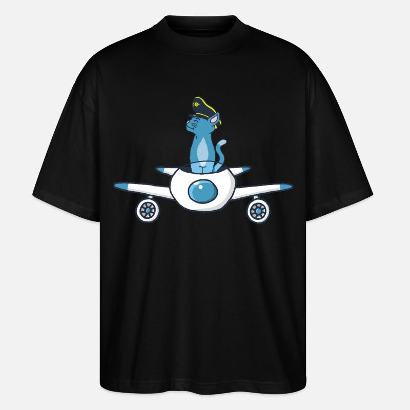 Flugzeugpilot Katze - Stanley/Stella Oversized Unisex Bio T-Shirt Blaster 2.0 - Schwarz