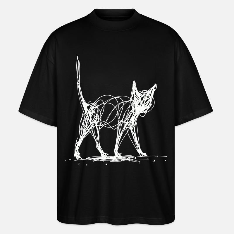 Minimalistisch, Gezeichnete Katze, Minimalismus - Stanley/Stella Oversized Unisex Bio T-Shirt Blaster 2.0 - Schwarz