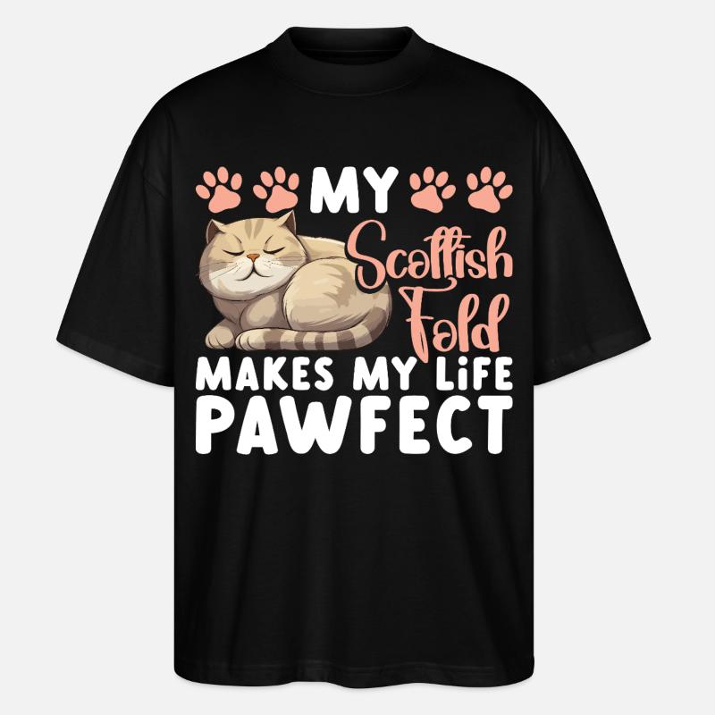 Scottish Fold Besitzer Katze Stofftier Scottish - Stanley/Stella Oversized Unisex Bio T-Shirt Blaster 2.0 - Schwarz