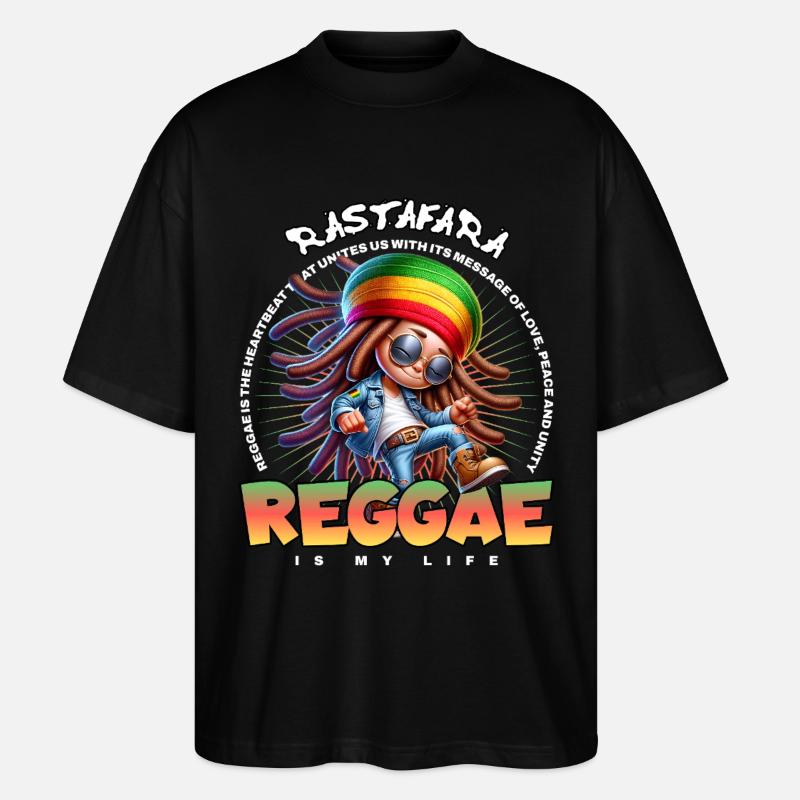 Dessin animé Reggae Vibes Rastafari - T-shirt bio Blaster 2.0 coupe oversize Stanley/Stella Unisexe - noir