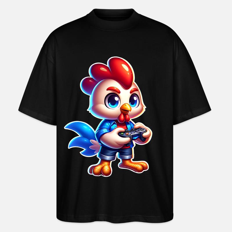 Gaming Huhn mit Controller - Stanley/Stella Oversized Unisex Bio T-Shirt Blaster 2.0 - Schwarz