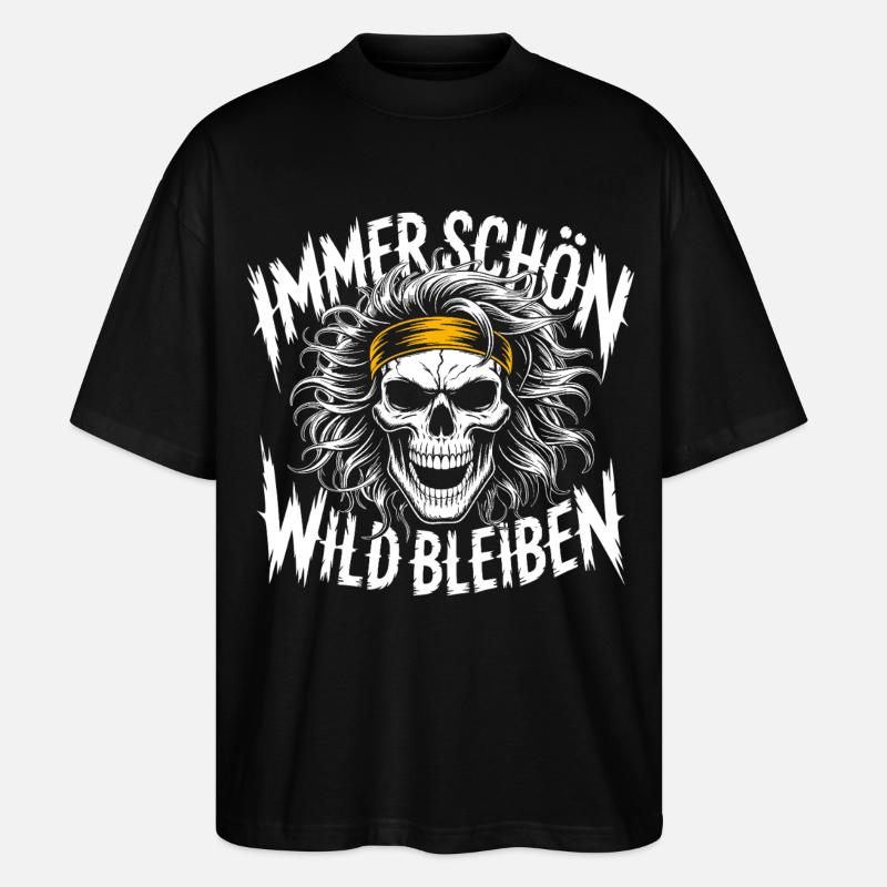 Schädel mit Headband Rock-Print - Stanley/Stella Oversized Unisex Bio T-Shirt Blaster 2.0 - Schwarz