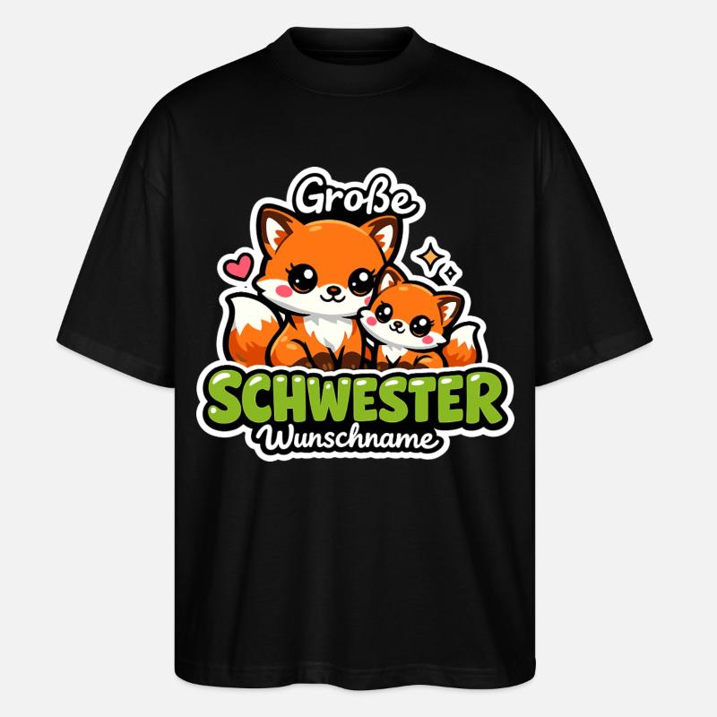 Große Schwester Geschenk Füchse 2026 - Stanley/Stella Oversized Unisex Bio T-Shirt Blaster 2.0 - Schwarz