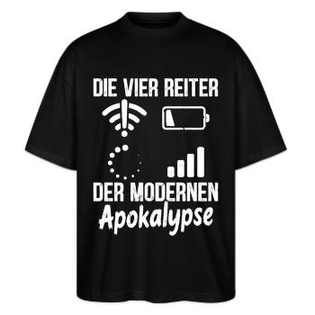 Nerd DIE VIER REITER DER MODERNEN APOKALYPSE - Stanley/Stella Oversized Unisex Bio T-Shirt Blaster 2.0 - Schwarz - Vorne - Alina (178cm) & Michal (187cm)