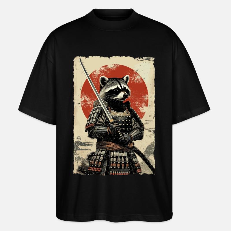 Samurai Waschbär Japanisches Ukiyo-e-Racoon Retro  - Stanley/Stella Oversized Unisex Bio T-Shirt Blaster 2.0 - Schwarz