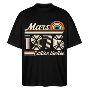 50th Birthday Gift - Born in March 1976 - Stanley/Stella Oversized Unisex Organic T-shirt Blaster 2.0 - black - Front - Alina (178cm) & Michal (187cm)