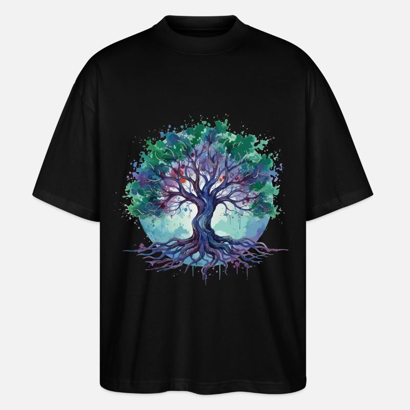 Aquarell Baum des Lebens - Stanley/Stella Oversized Unisex Bio T-Shirt Blaster 2.0 - Schwarz