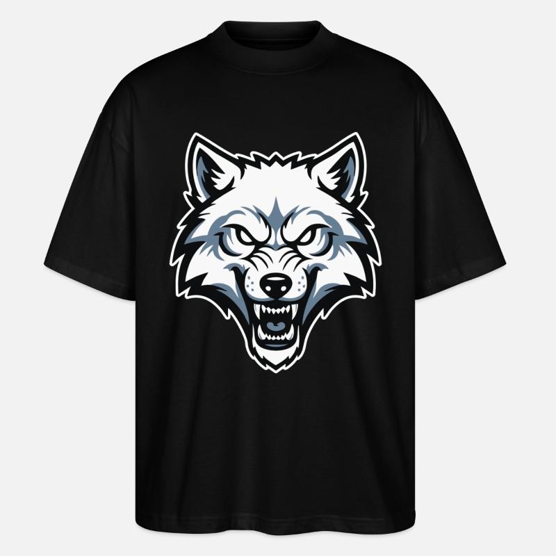 Wild Arctic White Wolf Maskottchen-Maskottchen-Logo - Stanley/Stella Oversized Unisex Bio T-Shirt Blaster 2.0 - Schwarz