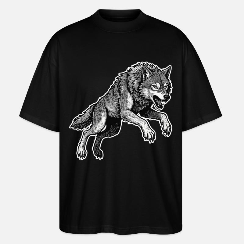 Wild Wolf Race Maskottchen Alpha Wolf - Stanley/Stella Oversized Unisex Bio T-Shirt Blaster 2.0 - Schwarz