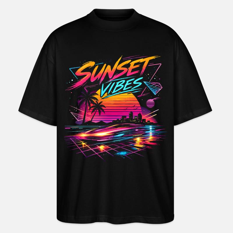 Sunset Vibes 80er Neon Design  - Stanley/Stella Oversized Unisex Bio T-Shirt Blaster 2.0 - Schwarz