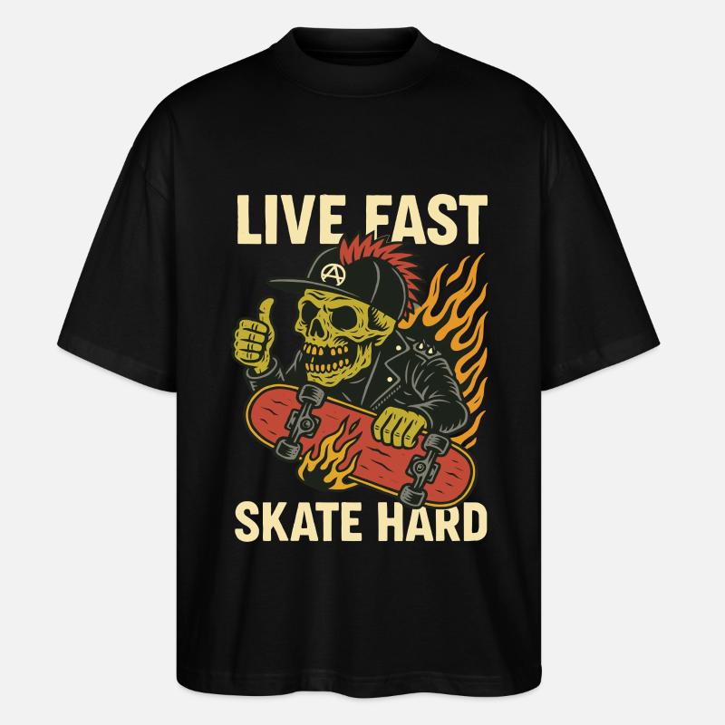 Live Quick Skate Hard Skull - Stanley/Stella Oversized Unisex Bio T-Shirt Blaster 2.0 - Schwarz