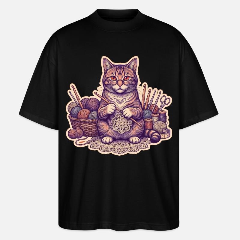 Häkel Katze Kätzchen Strickt - Stanley/Stella Oversized Unisex Bio T-Shirt Blaster 2.0 - Schwarz