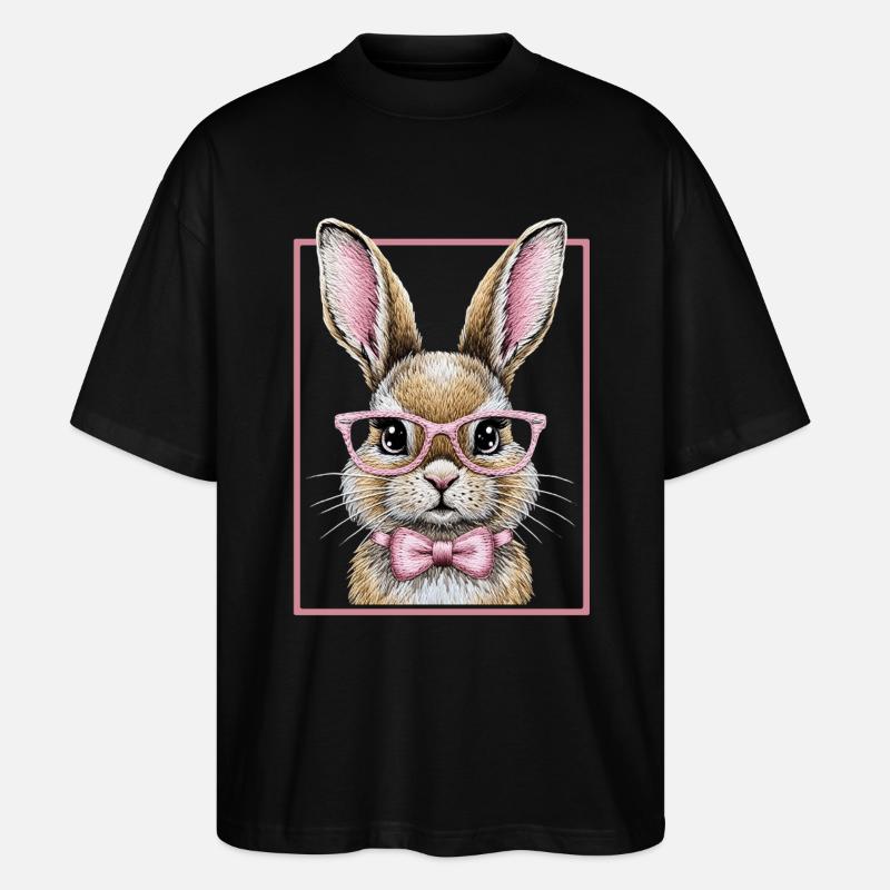 Cute Bunny mit Brille – Lustiges Hasendesign  - Stanley/Stella Oversized Unisex Bio T-Shirt Blaster 2.0 - Schwarz