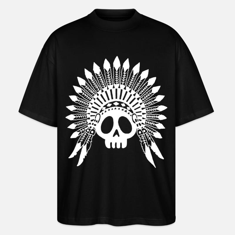 Crâne de chef indien (blanc) - T-shirt bio Blaster 2.0 coupe oversize Stanley/Stella Unisexe - noir