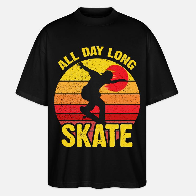 Ganztägiger Skate Retro Sunset - Stanley/Stella Oversized Unisex Bio T-Shirt Blaster 2.0 - Schwarz