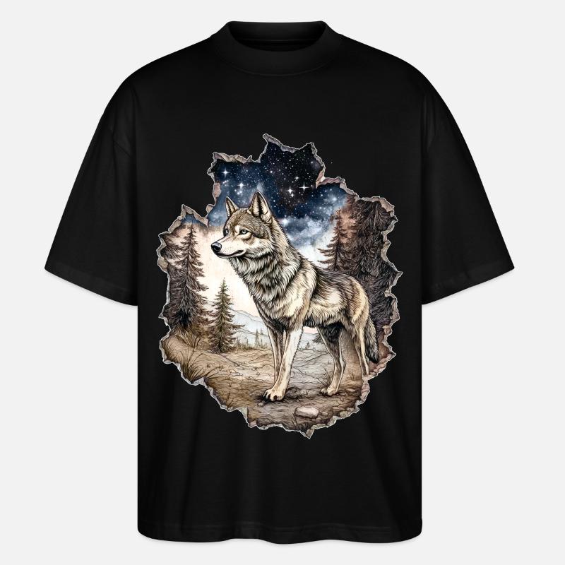 Wolf Sternenhimmel - Stanley/Stella Oversized Unisex Bio T-Shirt Blaster 2.0 - Schwarz