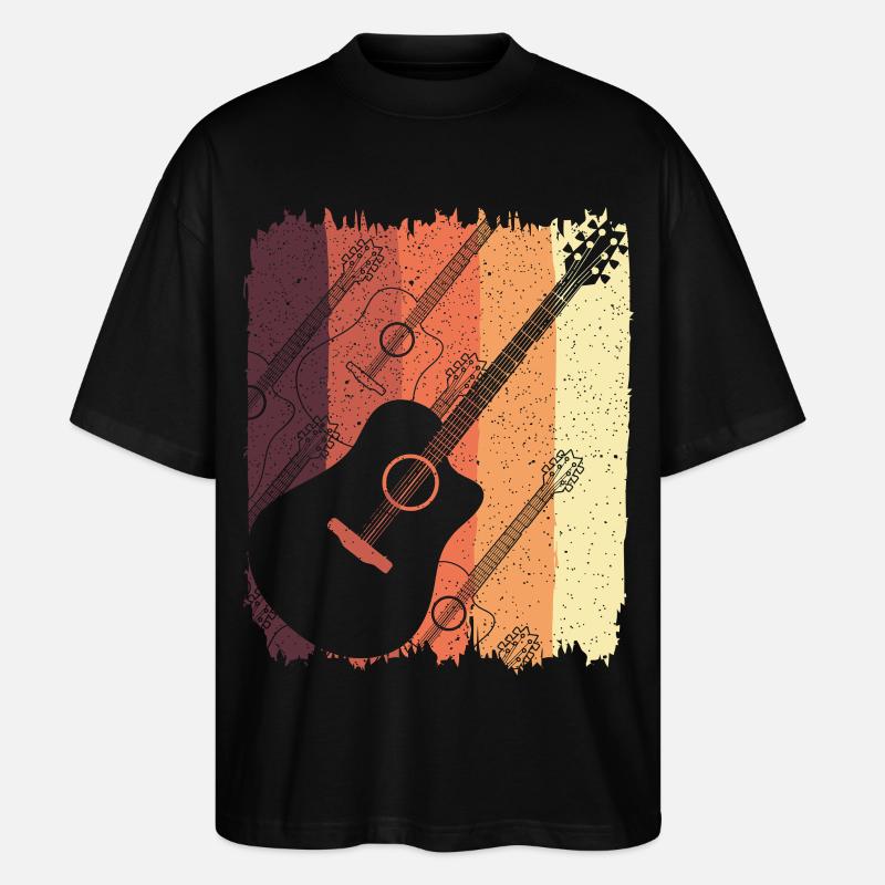 Akustikgitarre auf Sunset Stripes - Stanley/Stella Oversized Unisex Bio T-Shirt Blaster 2.0 - Schwarz
