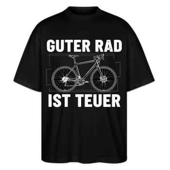 Guter Rad ist teuer – Fahrrad Spruch - Stanley/Stella Oversized Unisex Bio T-Shirt Blaster 2.0 - Schwarz - Vorne - Alina (178cm) & Michal (187cm)