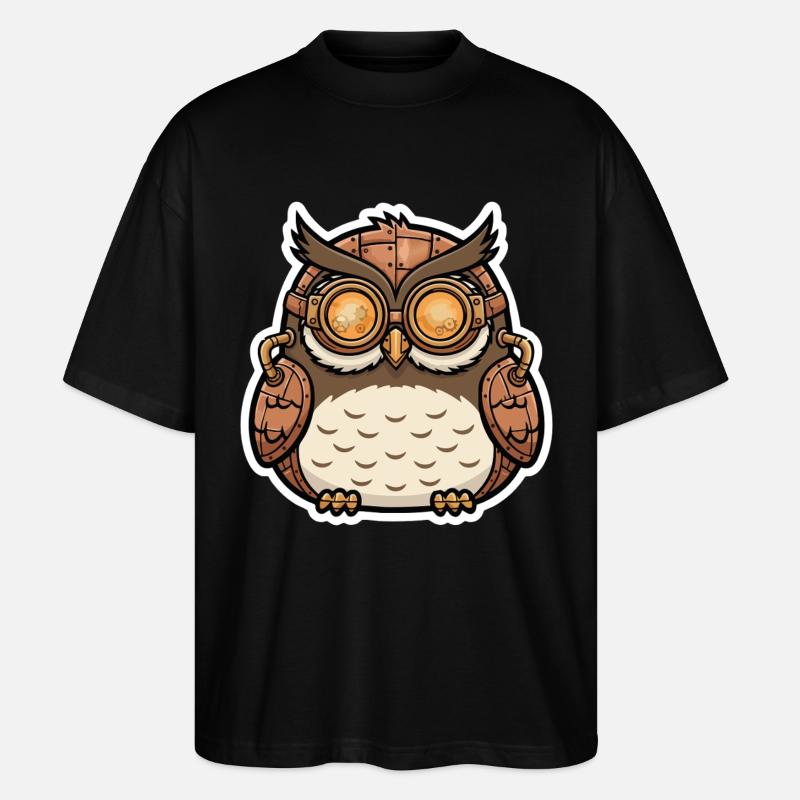 Eule Steampunk Cyborg Brille Zahnräder - Stanley/Stella Oversized Unisex Bio T-Shirt Blaster 2.0 - Schwarz
