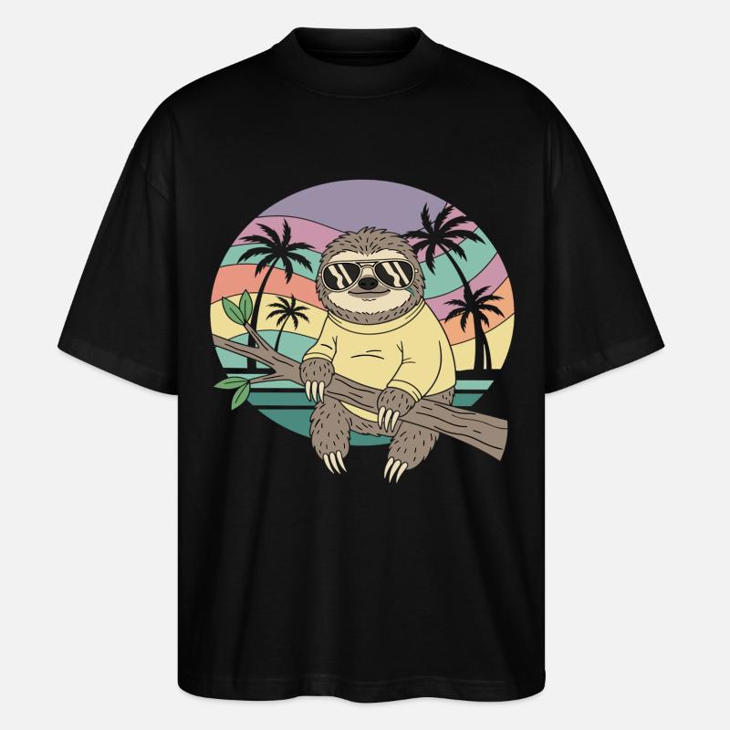 Cool Sloth Retro Summer Palm Trees - Stanley/Stella Oversized Unisex Organic T-shirt Blaster 2.0 - black