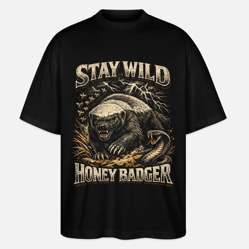 Honigdachs Honey Badger Tier - Stanley/Stella Oversized Unisex Bio T-Shirt Blaster 2.0 - Schwarz