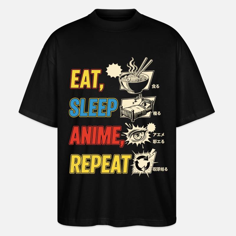 Eat Sleep Anime Repeat - Stanley/Stella Oversized Unisex Bio T-Shirt Blaster 2.0 - Schwarz