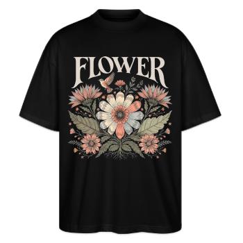 Flower Blumen Geschenk für Frauen und Mama - Stanley/Stella Oversized Unisex Bio T-Shirt Blaster 2.0 - Schwarz - Vorne - Alina (178cm) & Michal (187cm)