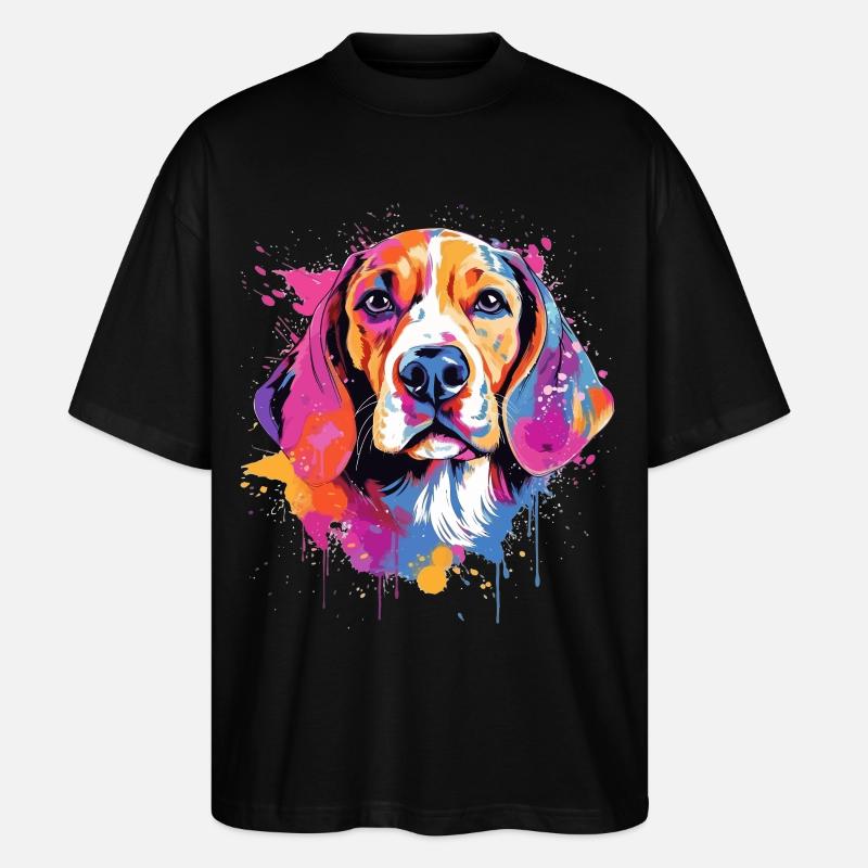 Farbenfrohe Splash-Art-Beagle-Hund - Stanley/Stella Oversized Unisex Bio T-Shirt Blaster 2.0 - Schwarz